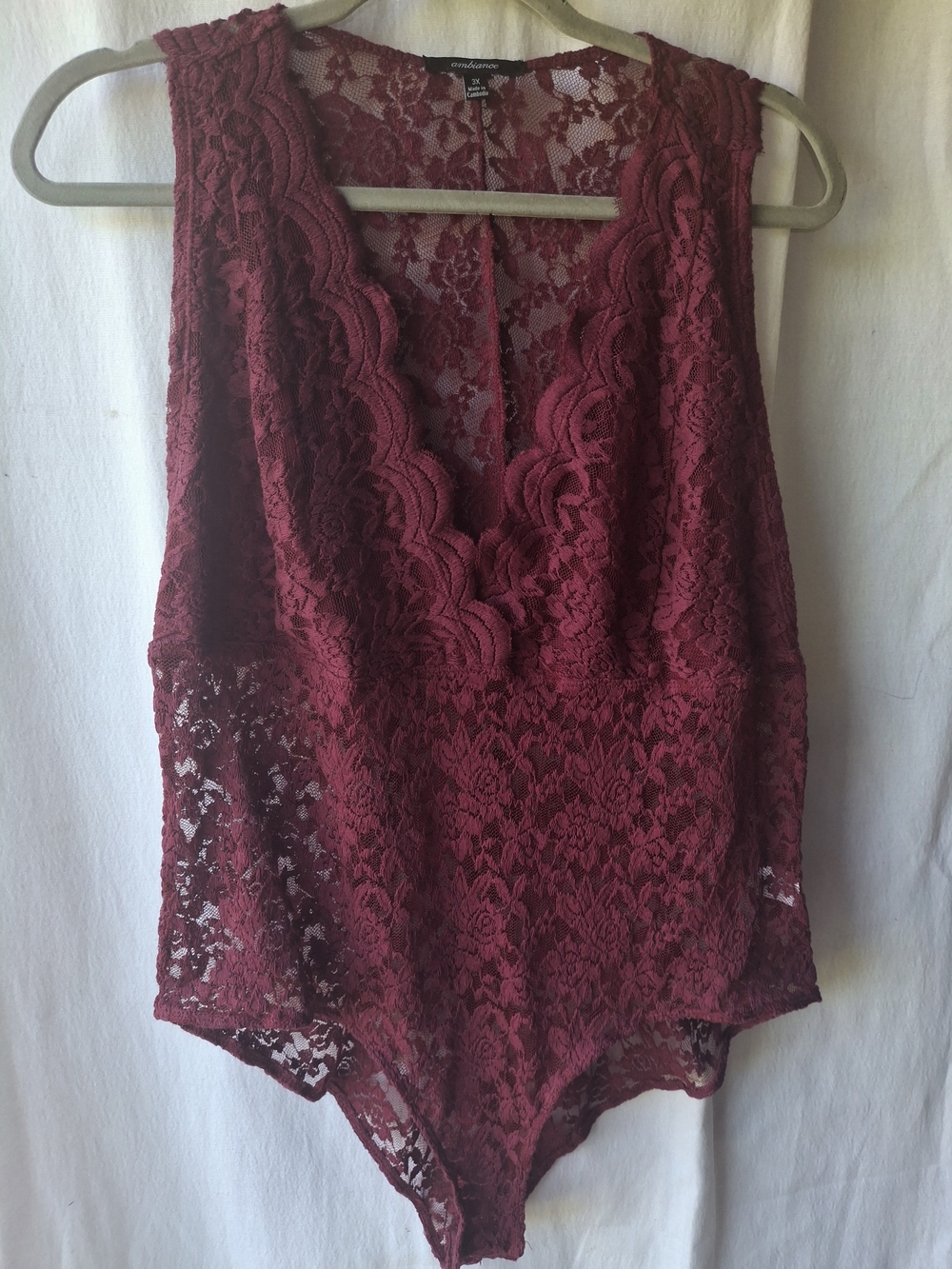 Ambiance Wine Lace V-Neck Bodysuit